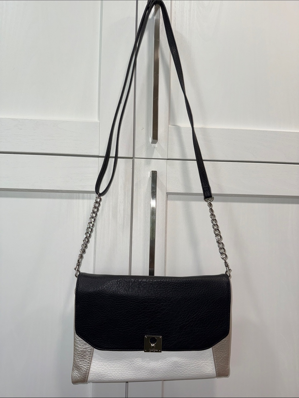 Jessica Simpson Black, White & Taupe Leather Crossbody Shoulder Bag